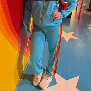Aviator Nation Kids Teal Sweatpants with Rainbow Side Stripes